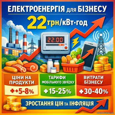 Электроэнергия по 22 грн за кВт·ч для бизнеса: последствия для цен на продукты, связь и услуги