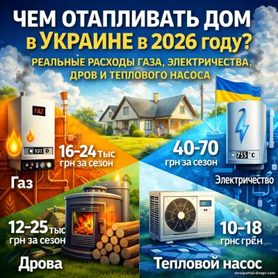 Чем отапливать дом в Украине в 2026 году: реальные расчёты газа, электричества, дров и теплового насоса