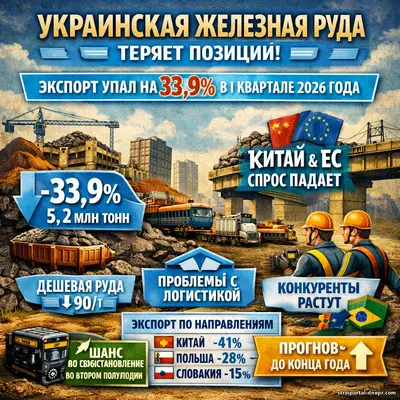Украинская железная руда теряет позиции: экспорт сократился на 33,9% в I квартале 2026 года