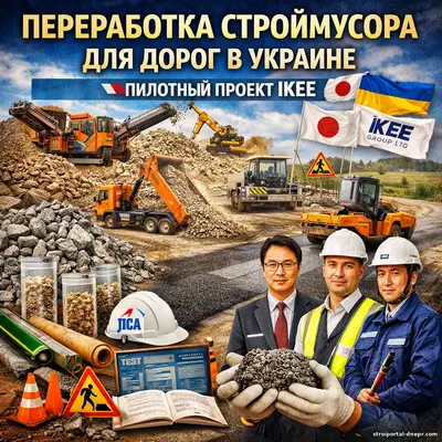 В Украине тестируют пилотный проект IKEE по переработке строительного мусора для дорог