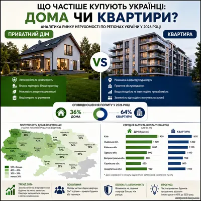 Рынок недвижимости Украины: что покупают чаще — дома или квартиры, и как меняется спрос по регионам в 2026 году