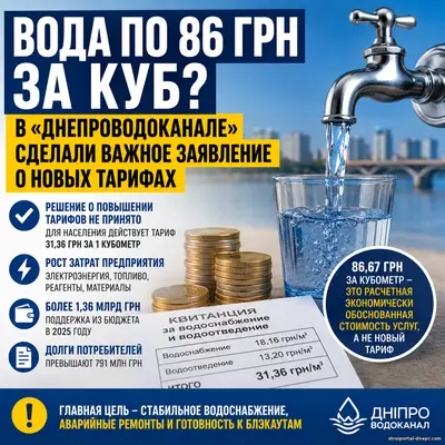 Вода по 86 гривен за куб? Что на самом деле происходит с тарифами в Днепре и ждать ли жителям резкого роста платежек