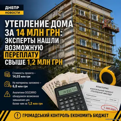 Утепление дома в Днепре за 14 млн грн: эксперты нашли возможную переплату свыше 1,2 млн