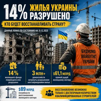 14% жилья Украины повреждено или разрушено. Кто будет восстанавливать миллионы домов, если строителей уже не хватает?
